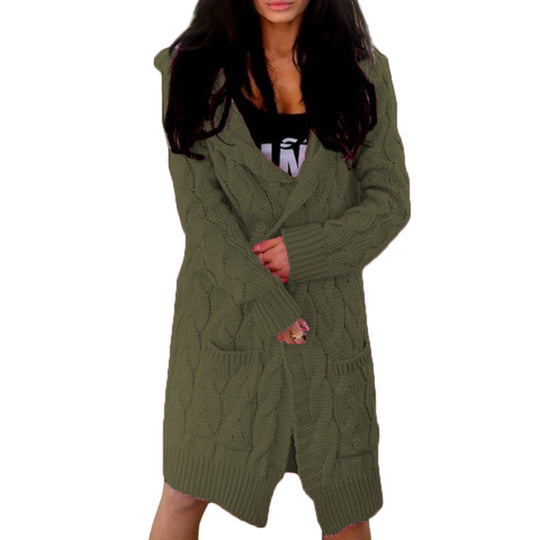 Damen Strickmantel mit voluminösem Zopfmuster und tiefen Taschen EB