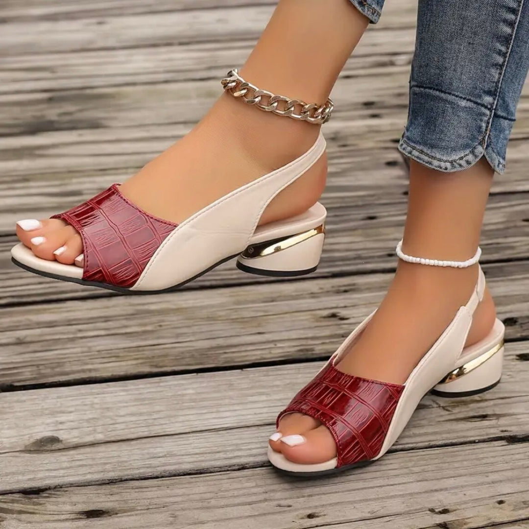 Damen Slingback Sandalen mit modischem Krokopattern und eleganter Absatzgestaltung EB
