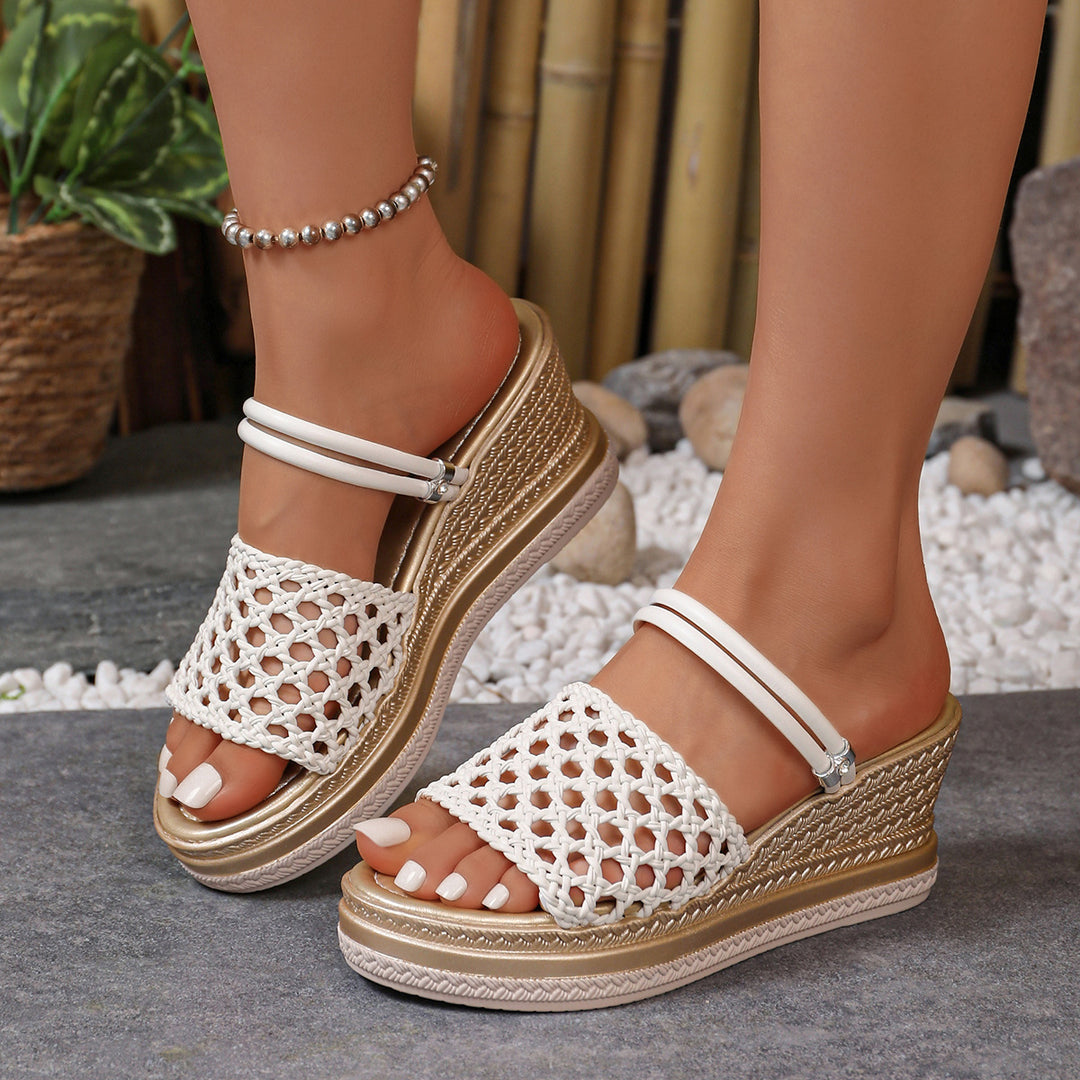 Damen Wedge-Pantoletten mit geflochtenem Riemendesign und komfortablem Fußbett EB