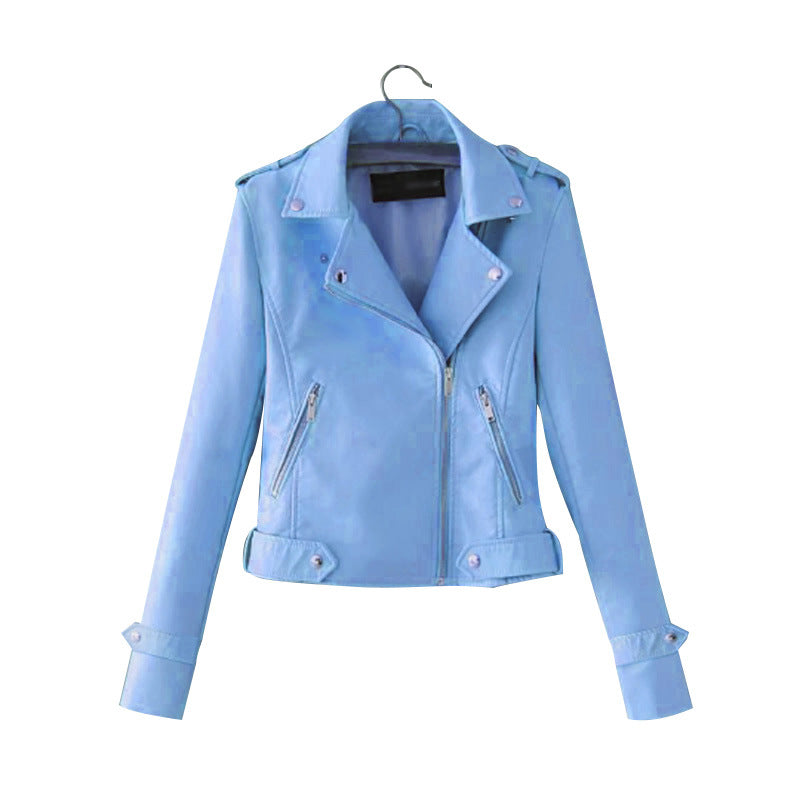 Damen stylische Kunstleder-Bikerjacke mit modischem Schnitt EB