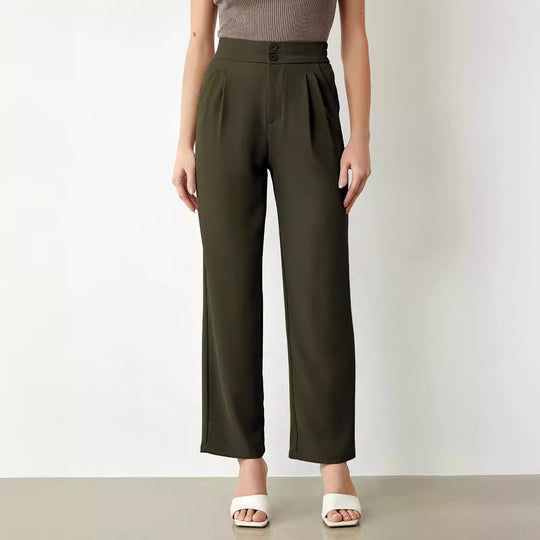 Damen elegante weite Stoffhose mit Bundfalten und hohem Taillenbündchen EB