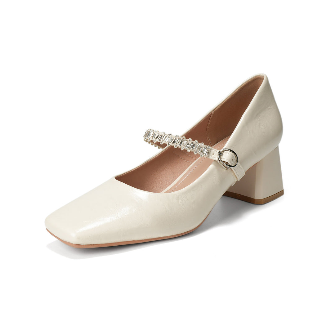 Damen klassische Ballerinas mit eleganter Schnallenverzierung und bequemem Blockabsatz EB