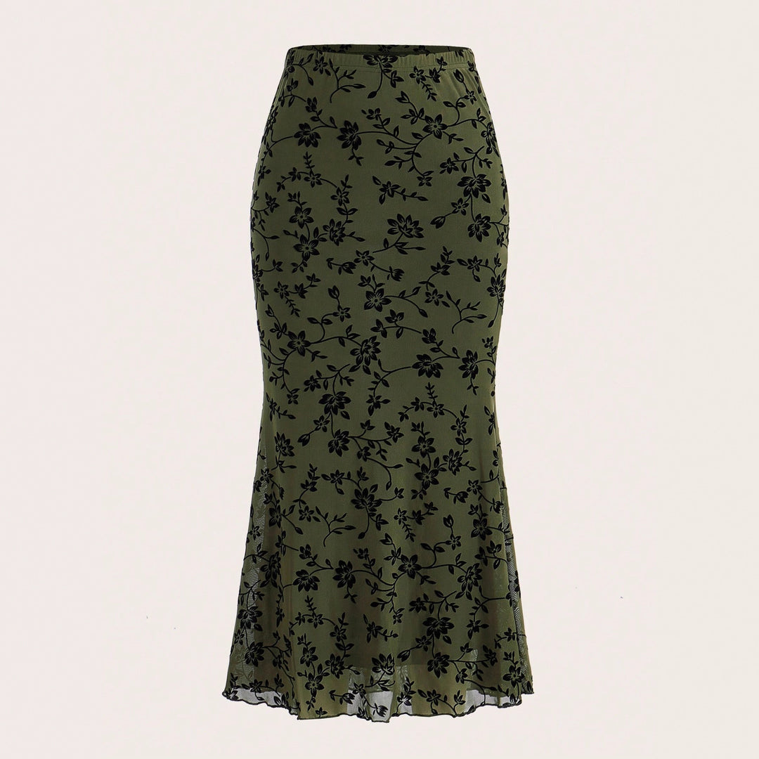 Damen Maxirock mit floralem Design und eleganter Silhouette EB