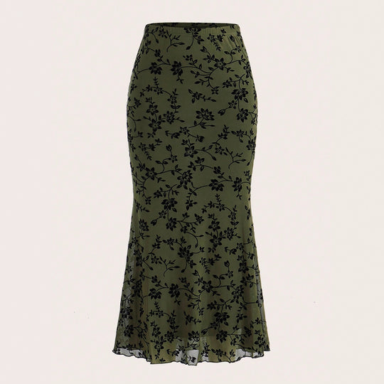 Damen Maxirock mit floralem Design und eleganter Silhouette EB