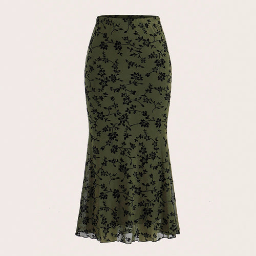 Damen Maxirock mit floralem Design und eleganter Silhouette EB