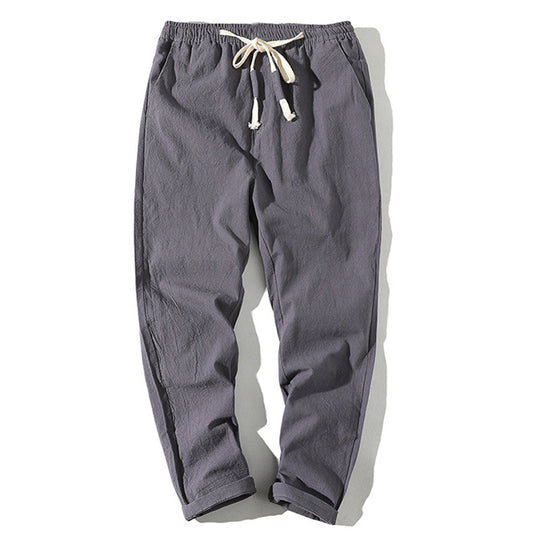 Herren nan leichte Leinenhose mit elastischem Bund und Kordelzug, tapered Schnitt und aufrollbarem Saum EB