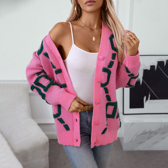 Damen oversized Strickjacke mit auffälligem Design und Knöpfen EB
