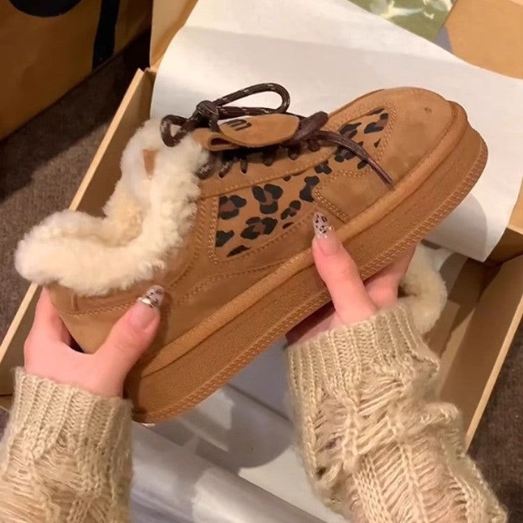 Damen Komfortable Sneaker mit kuscheligem Innenfutter und modischem Leopardenmuster EB