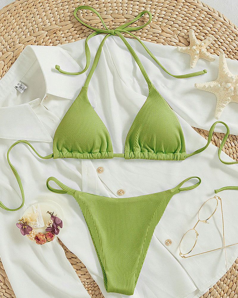 Damen Triangel-Bikini mit verstellbaren Bändern und rippierter Textur EB