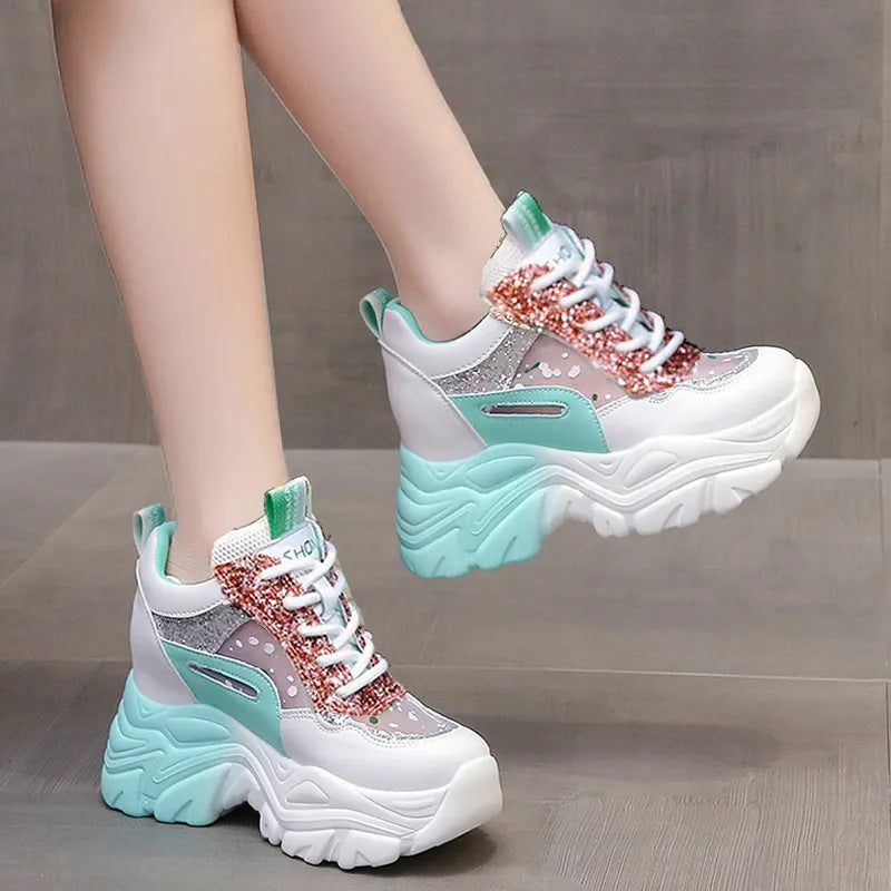 Damen sportliche Sneakers mit hochflexibler Sohle und modischen Glitzerdetails EB