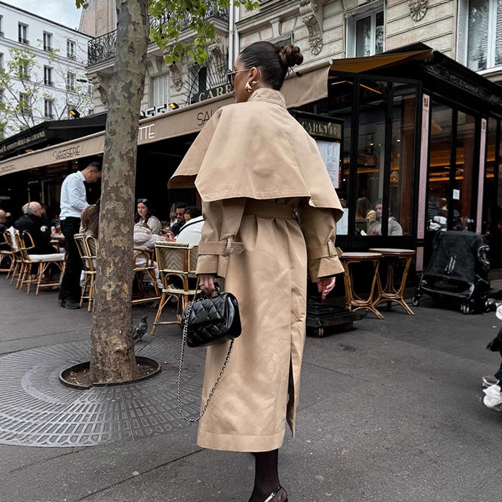 Damen eleganter Trenchcoat mit asymmetrischem Umhang EB