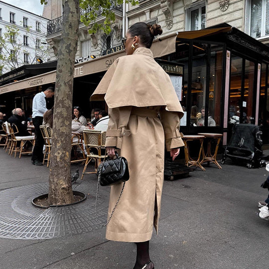 Damen eleganter Trenchcoat mit asymmetrischem Umhang EB