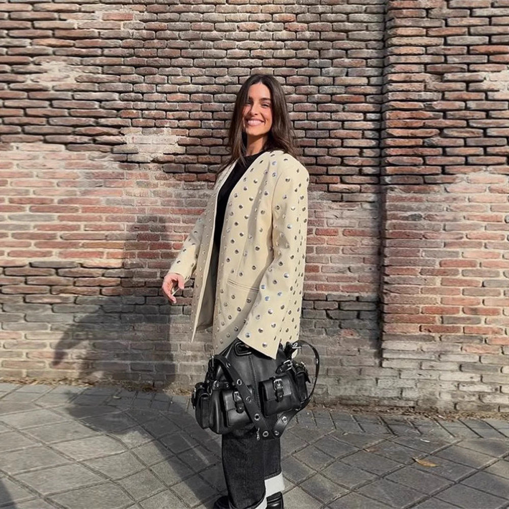 Damen Elegante Blazerjacke mit glamourösen Steinapplikationen EB