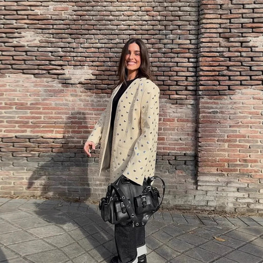 Damen Elegante Blazerjacke mit glamourösen Steinapplikationen EB