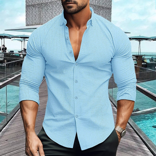 Herren elegantes Langarmhemd mit strukturiertem Muster EB