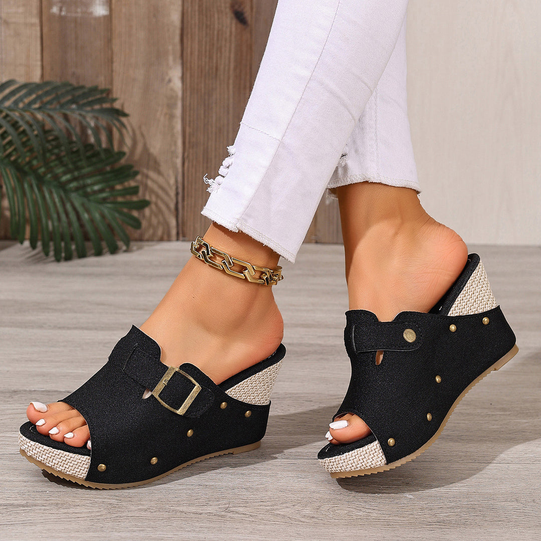 Damen Wedge-Pantoletten mit modischem Schnallen-Design und hochwertigem Obermaterial EB
