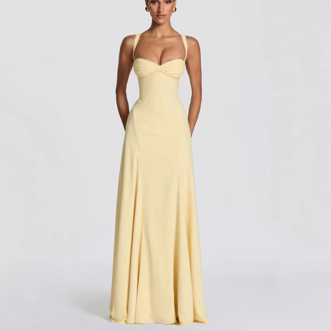 Damen Elegantes Maxikleid mit herzförmigem Ausschnitt und fließendem Stoff EB