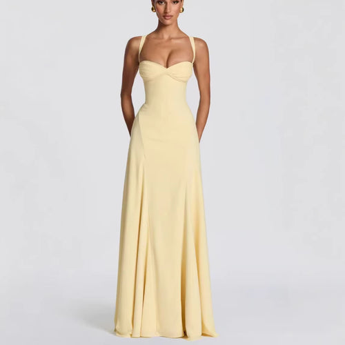 Damen Elegantes Maxikleid mit herzförmigem Ausschnitt und fließendem Stoff EB