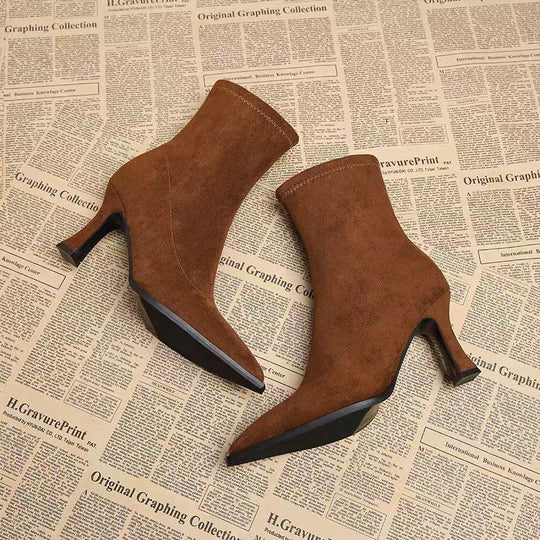 Damen Elegante Stiefeletten mit spitzem Absatz und praktischem Reißverschluss EB