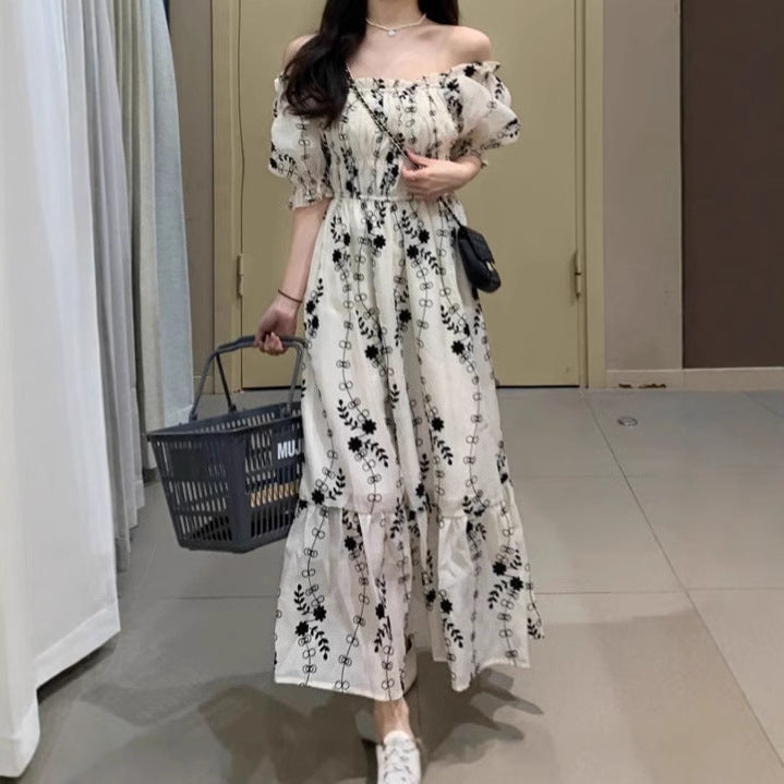 Damen Boho-Maxikleid mit elastischem Oberteil und voluminösen Ärmeln EB