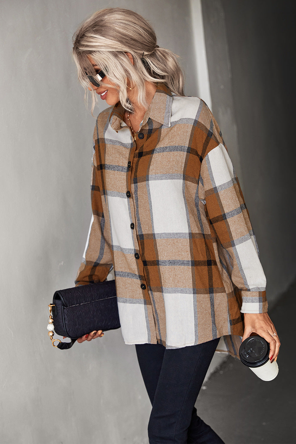 Damen Hemdenjacke im karierten Design mit großen Taschen und komfortablem Schnitt EB