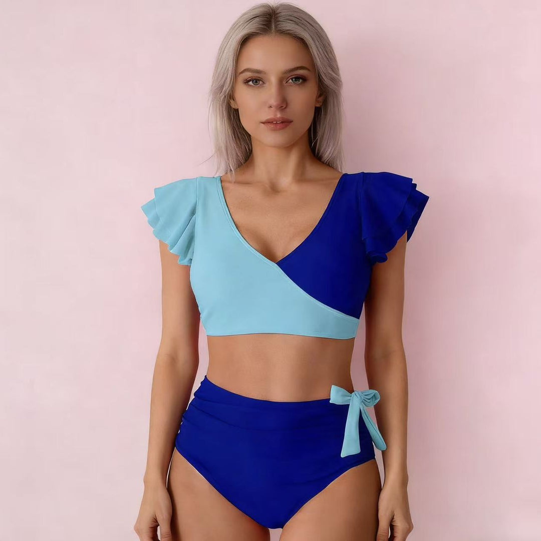 Damen Hochtailliertes Bikini-Set mit Rüschendetails EB