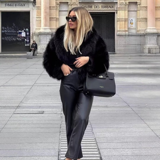Damen Modische Kurzjacke aus Kunstfell EB
