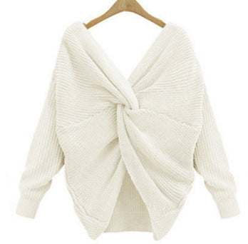 Damen Strickpullover mit einzigartigem Rückendesign und tiefem V-Ausschnitt EB