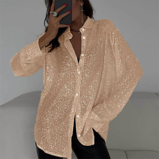 Damen Glitzernde Oversize-Hemdbluse EB