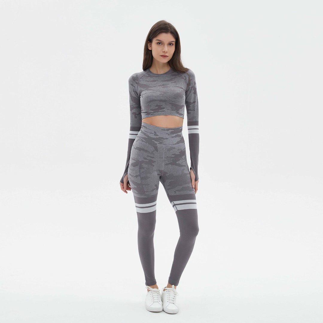 Damen Sportliches Set mit langem Ärmel und Kompressionsleggings EB