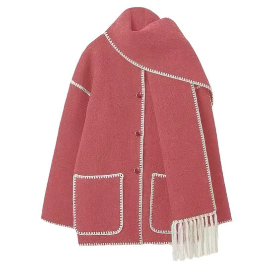 Damen Oversized Strickjacke mit Fransen und Taschen EB