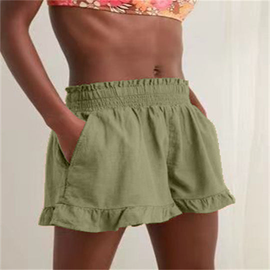 Damen Sommerkurze Hose mit elastischem Bund und fröhlichem Rüschensaum EB