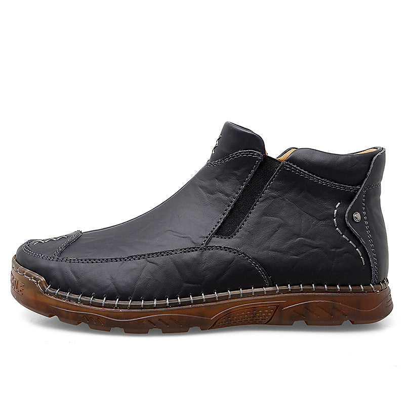 Herren Bequeme Lederhalbstiefel mit elastischem Einschlupfdesign EB