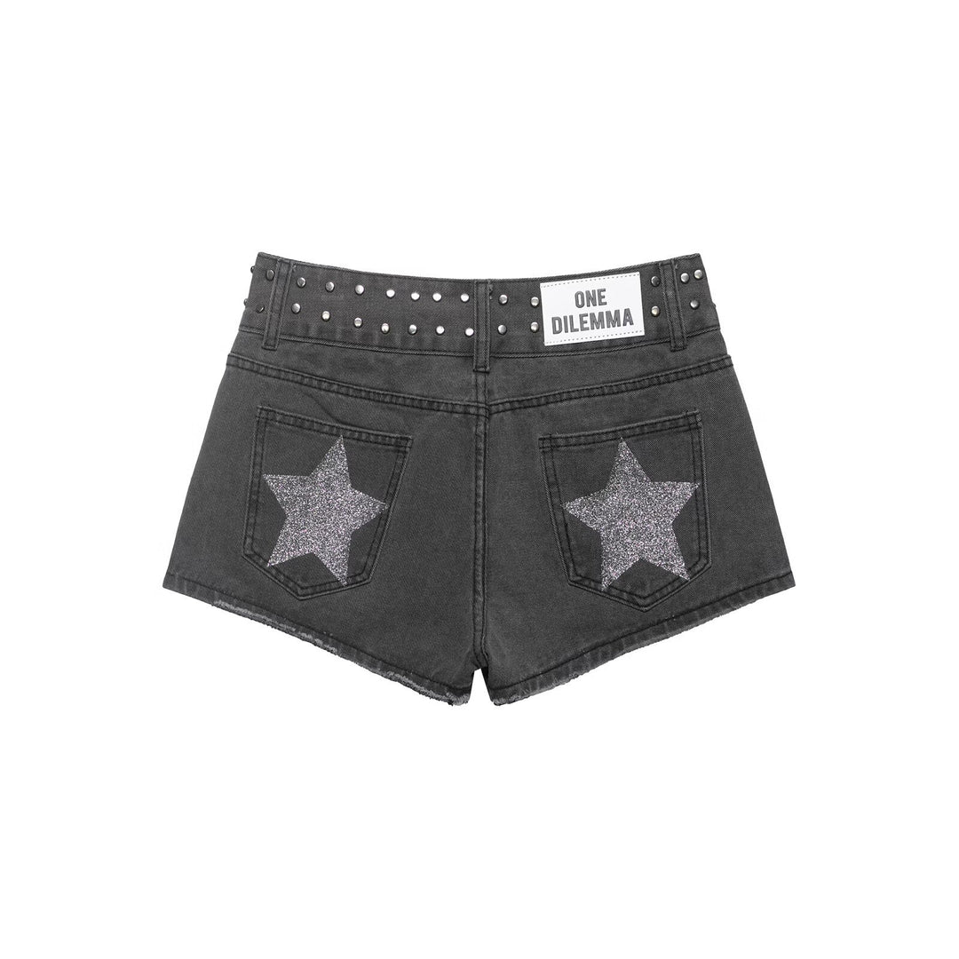 Damen Jeans-Shorts mit dekorativen Nieten EB