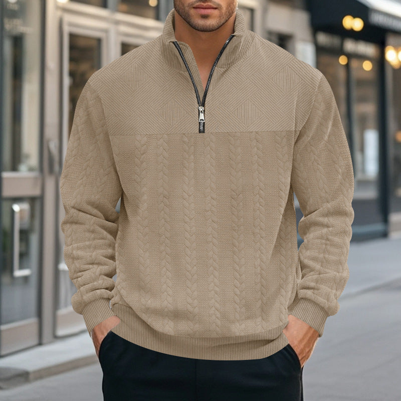 Herren nan strukturierter Halbzip-Strickpullover mit Stehkragen und Zopfmuster EB