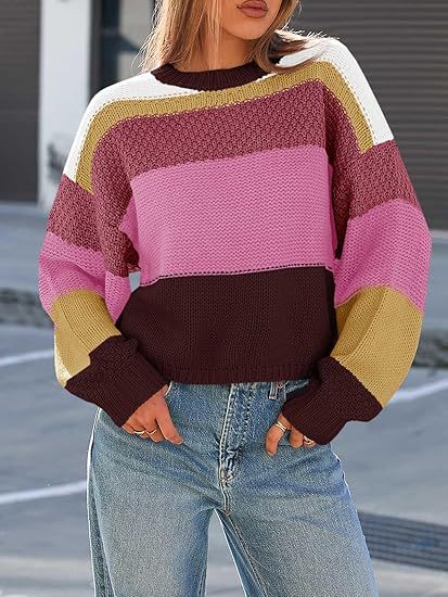 Damen Grobstrickpullover mit Farbblockdesign und oversized Schnitt EB