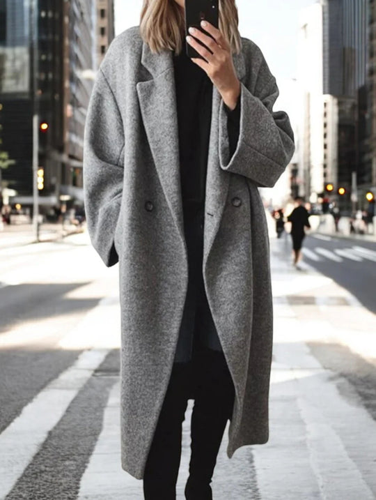 Damen Oversized Wollmantel mit doppelt-knöpfigem Design und lässigem Schnitt EB