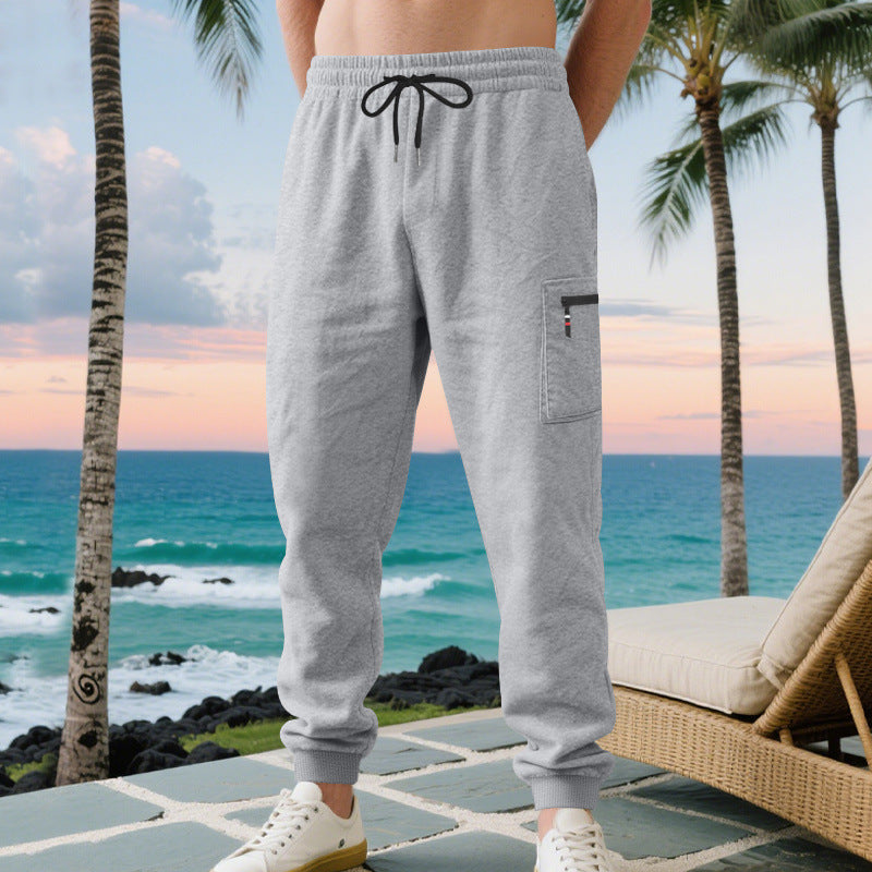Herren lässige Jogginghose mit Cargo-Reißverschlusstasche, elastischem Bund und gerippten Bündchen EB