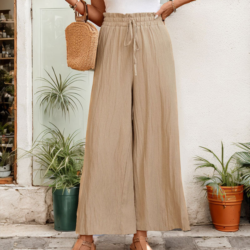 Damen Weite Baumwollhose mit elastischem Bund und Bindegürtel EB