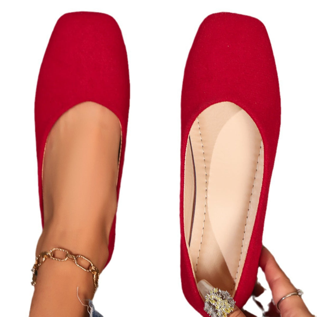 Damen nan elegante flache Schlupfballerina mit quadratischer Zehenpartie gepolstertem Komfortfußbett und Veloursoptik EB