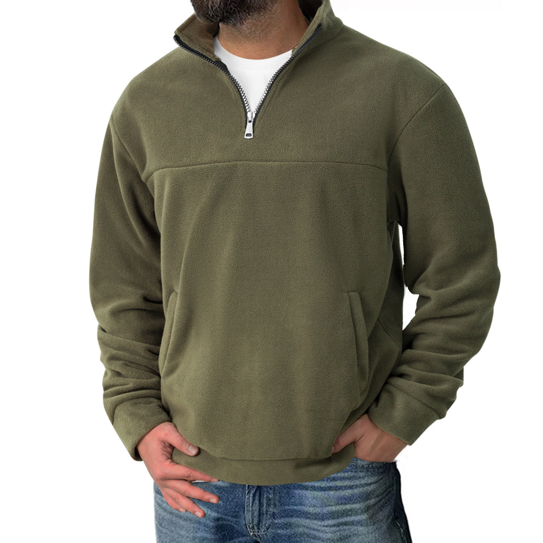 Herren nan Fleece-Halbzip-Pullover mit Stehkragen und Kängurutasche EB