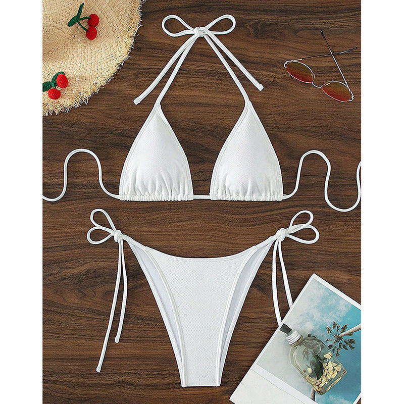 Damen Triangel-Bikini mit verstellbaren Bindebändern und seitlichen Schleifen EB