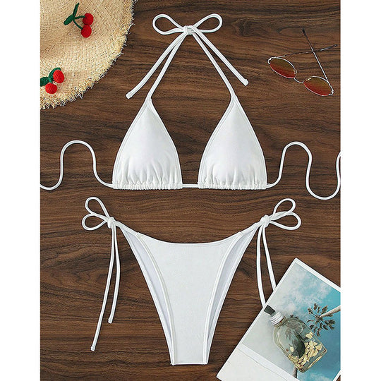 Damen Triangel-Bikini mit verstellbaren Bindebändern und seitlichen Schleifen EB