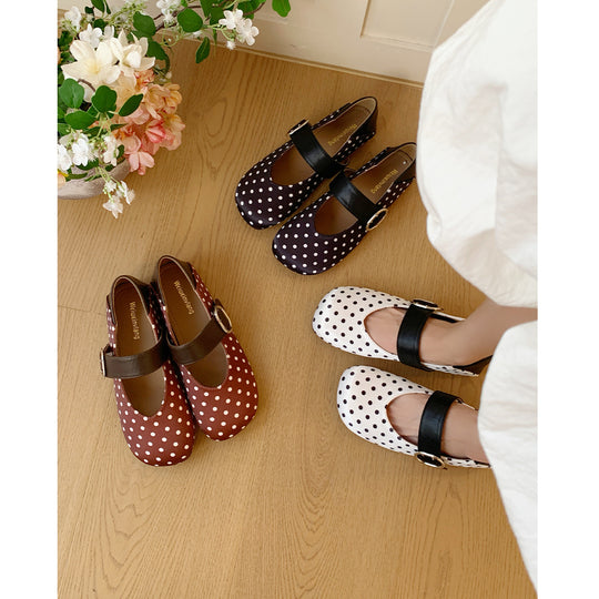 Damen Ballerinas mit modischem Gurt und Punkte-Design EB