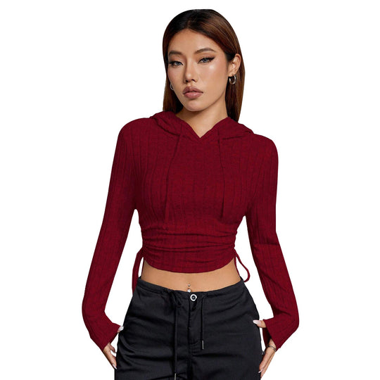 Damen geripptes Crop-Hoodie mit Tunnelzugseitennähten, figurbetonter Silhouette und langen Ärmeln Eichborn Berlin