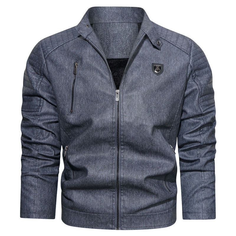 Herren Denim-Optik Bomberjacke mit Stehkragen und gesteppter Schulterpartie EB