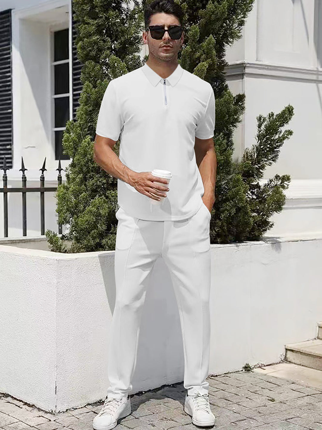Herren nan urbanes Reise-Poloshirt mit kurzem Frontreißverschluss, elastischem Interlock und knitterarmer Pflege EB