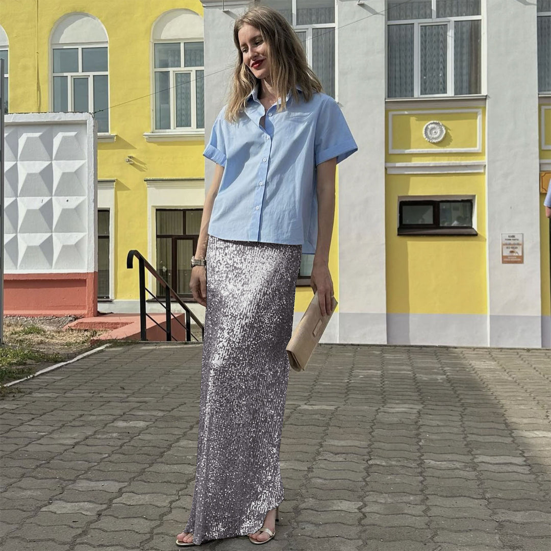 Damen Glitzernder Maxi-Rock mit schmalem Schnitt und hohem Bund EB