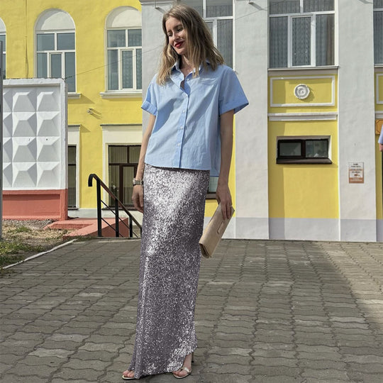 Damen Glitzernder Maxi-Rock mit schmalem Schnitt und hohem Bund EB