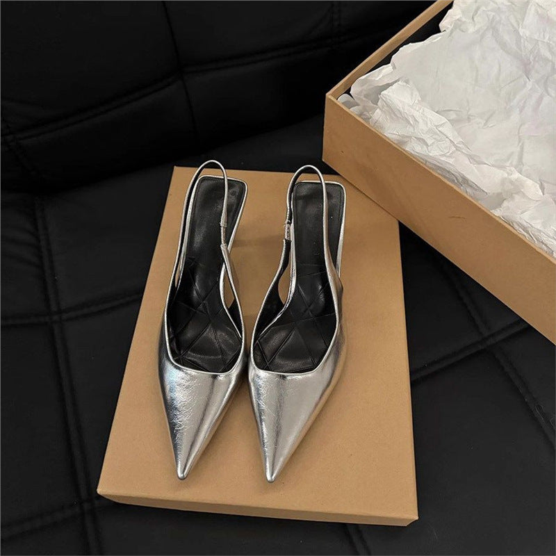 Damen Slingback High Heel Pumps mit spitzem Design und elegantem Metallfinish EB